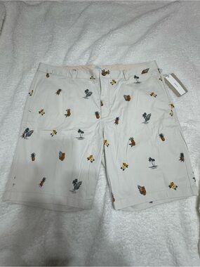 Tan Pineapple & Palm Print Flat-Front Shorts